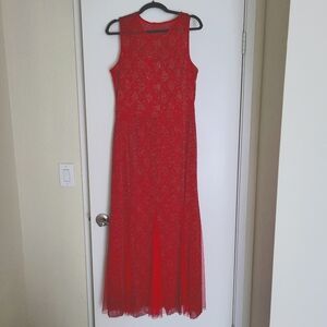 VTG Candalite Dress Womens XL Red Black Gold Sparkle Floral Evening